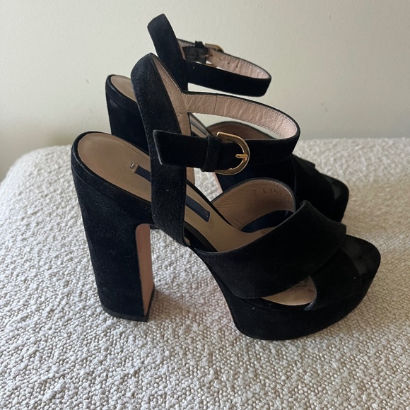 Stuart Weitzman Shoes - STUART Weitzman, black suede platform sandals